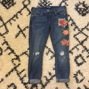 Express Sequin Embroidered Ankle Jean, Size 2P